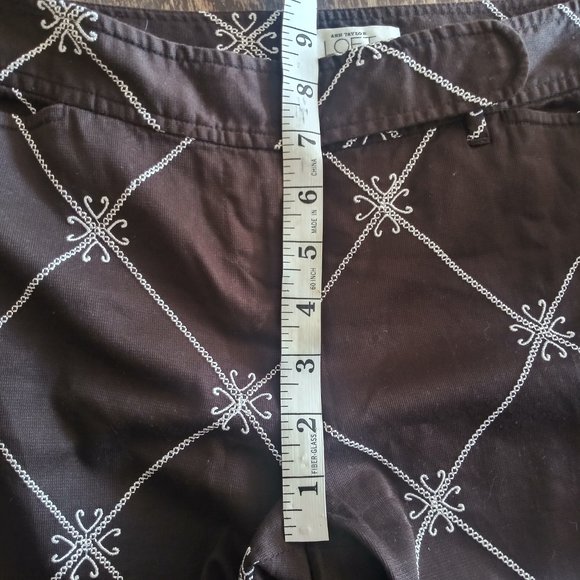 LOFT Ann Taylor Petites Brown & White Embroidery Cropped Pants Womens 6P - Picture 2 of 7